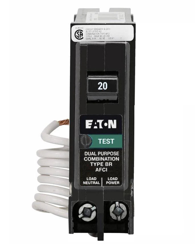 BRN120AFC - Eaton - 20 Amp Arc Fault (AFCI) Circuit Breaker Plug-In - 20 Amp - 1 Pole - 120 Volt