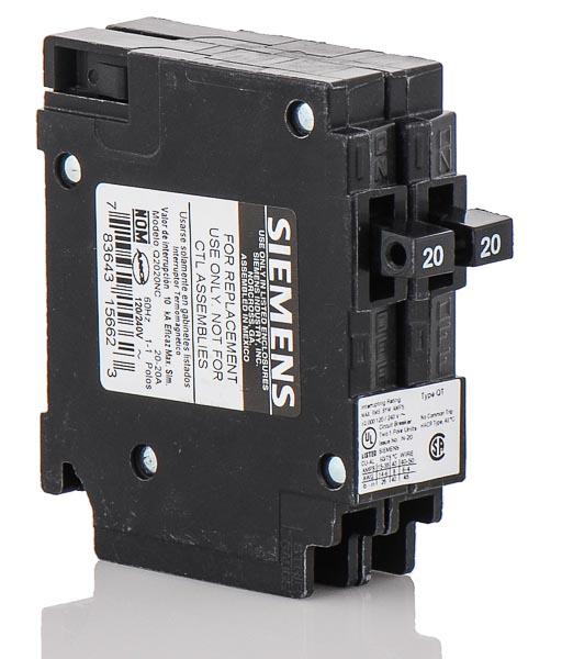 Q2020NC Siemens 20-20 Amp 1-Pole Type QT Duplex Style Thermal Magnetic Circuit Breaker