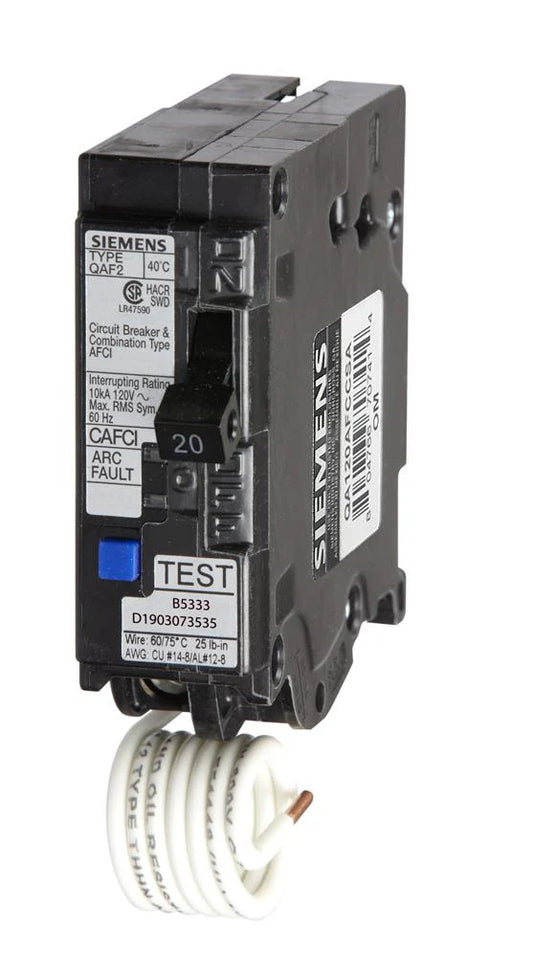 QA120AFCCSA - Siemens - 20 Amp Arc Fault (AFCI) Breaker Plug-In - 20 Amp - 1 Pole - 120 Volt